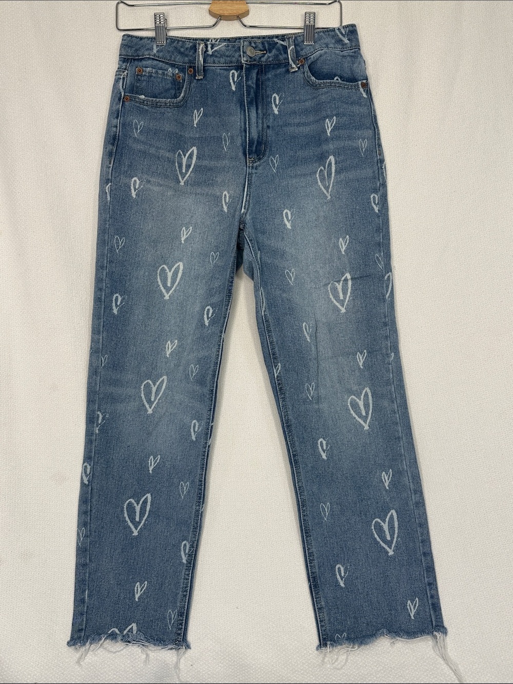 Women's Blue Heart-Print Straight Leg Jeans